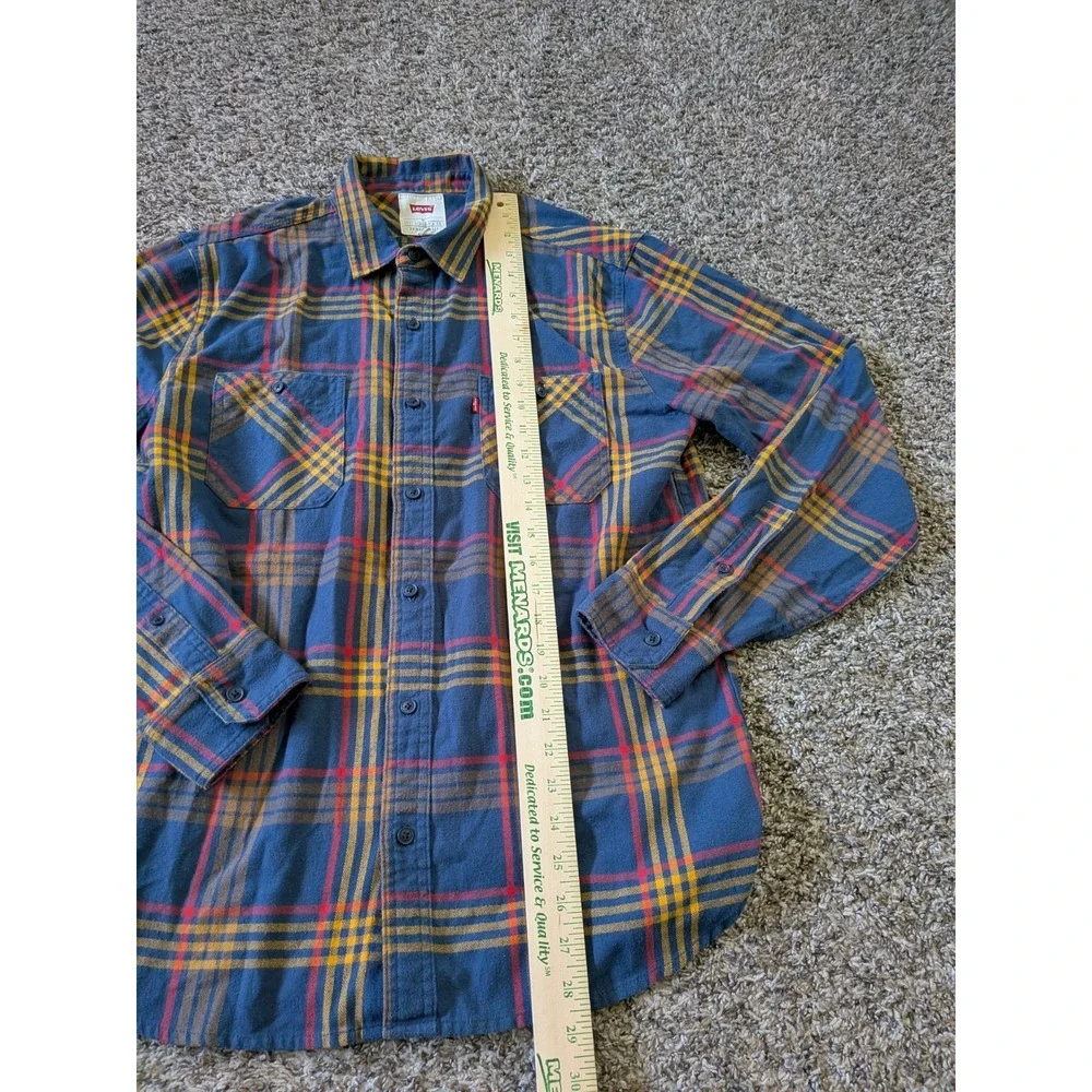 Levi's‎ 2-Pocket Flannel Shirt Button Up Long Sleeve Medium Blue Yellow Red